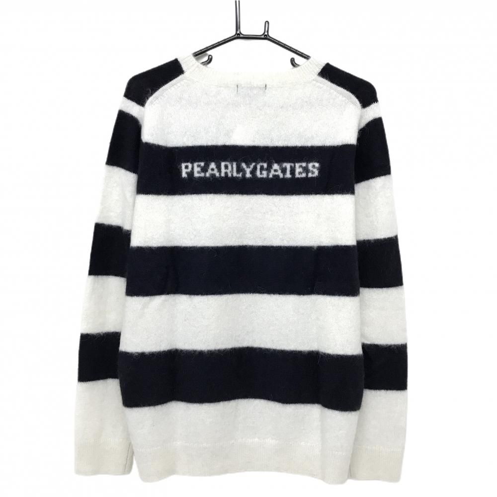 超 パーリーゲイツ セーター 白×ネイビー ボーダー ニット メンズ 6 XL ゴルフウェア PEARLY GATES