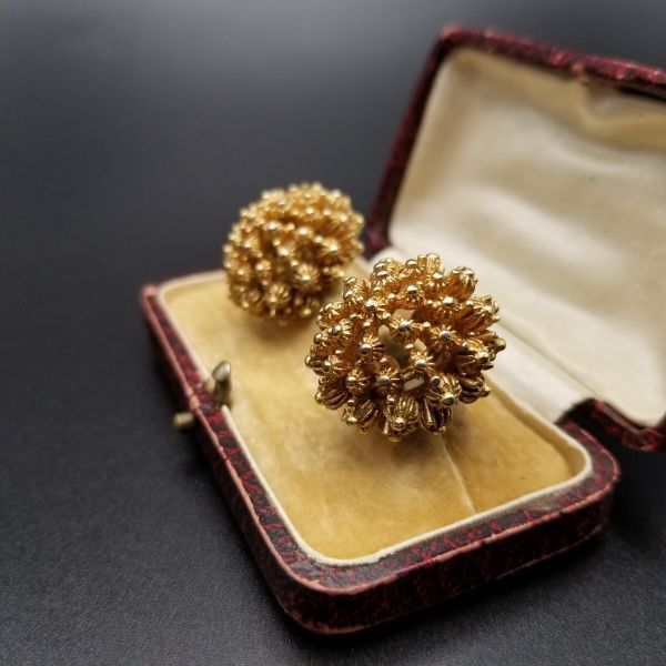 50'60's 松ぼっくり イガ栗 ヴィンテージ イヤリング ゴールドトーン