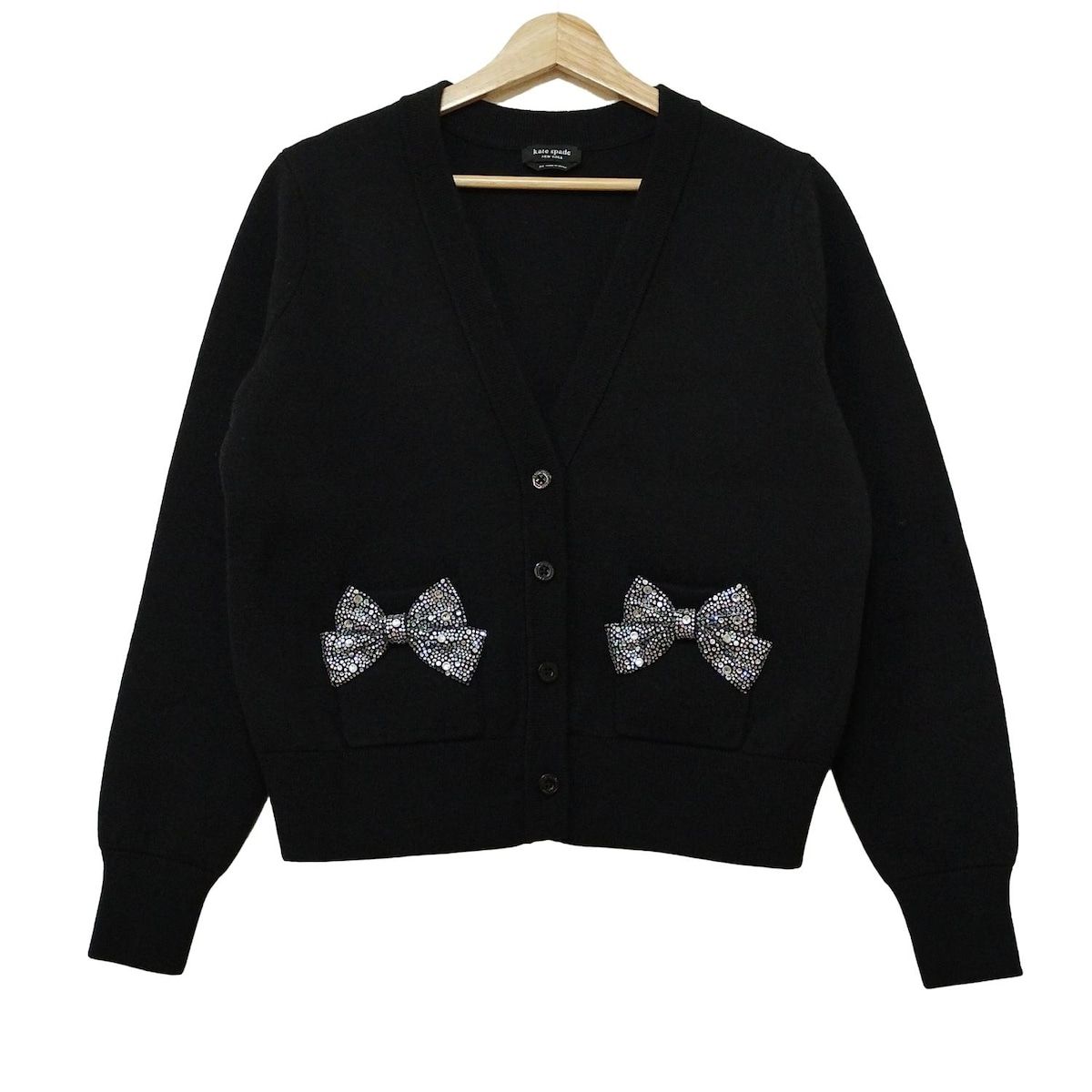 Kate spade ケイトスペード カーディガン サイズXS レディース - 黒 長袖 リボン ビジュー