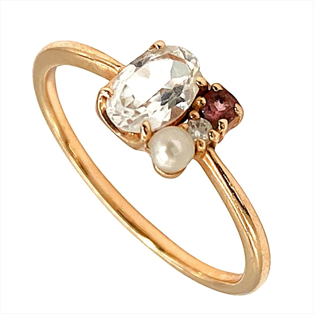 ポンテヴェキオ Ponte Vecchio ホワイトトパーズ リング 指輪 ダイヤモンド 0 01 ct 約12号 K 10 PG 1 3 g パール ピンクトルマリン レディース