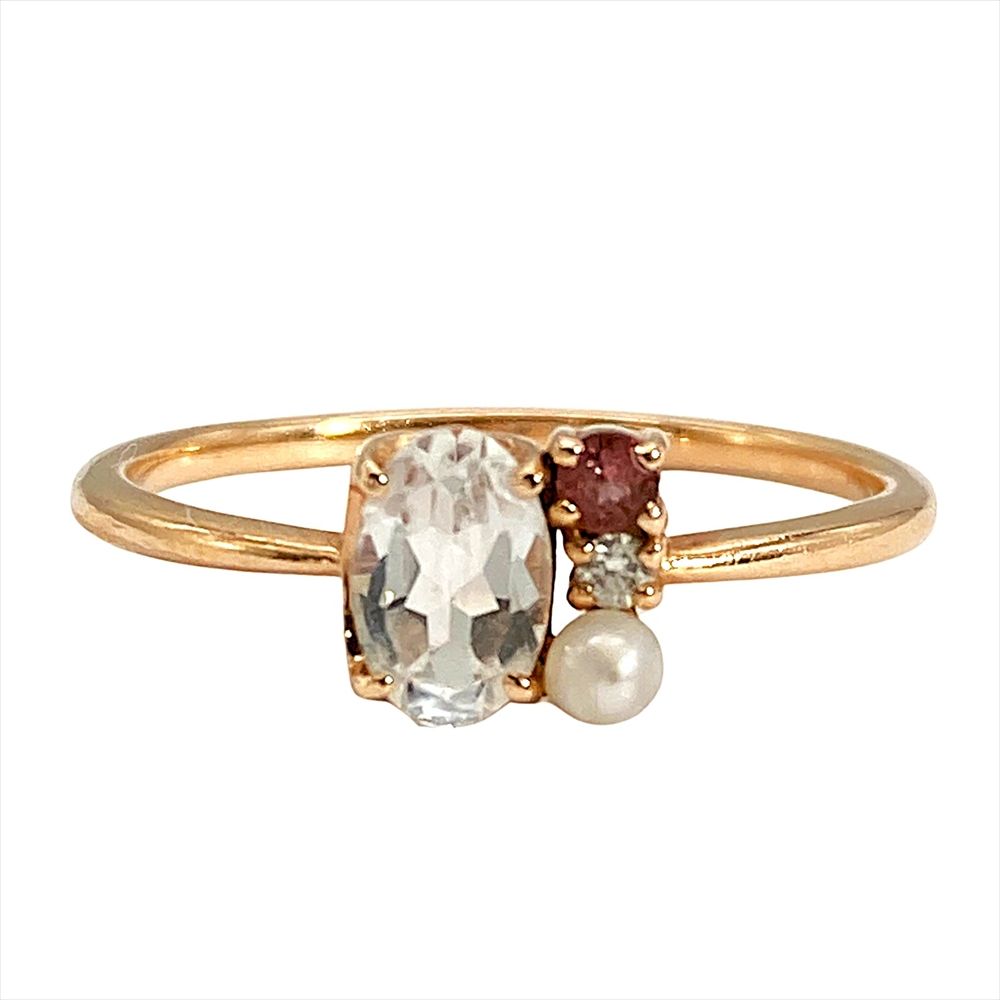 ポンテヴェキオ Ponte Vecchio ホワイトトパーズ リング 指輪 ダイヤモンド 0.01 ct 約12号 K 10 PG 1.3 g パール ピンクトルマリン レディース