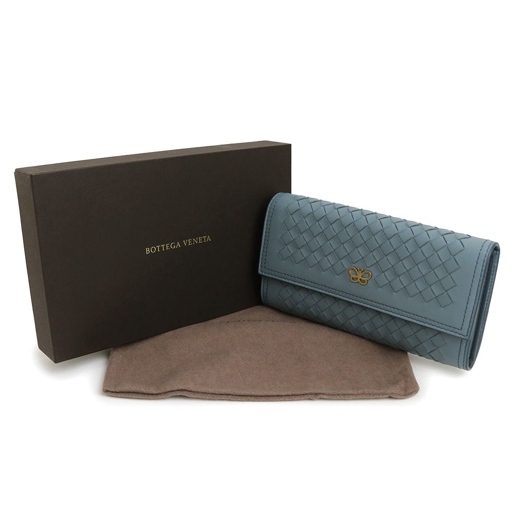 ボッテガヴェネタ イントレチャート コンチネンタルウォレット 二つ折り財布 ラムスキン レザー ブルー ガンメタル金具 543898 BOTTEGA VENETA