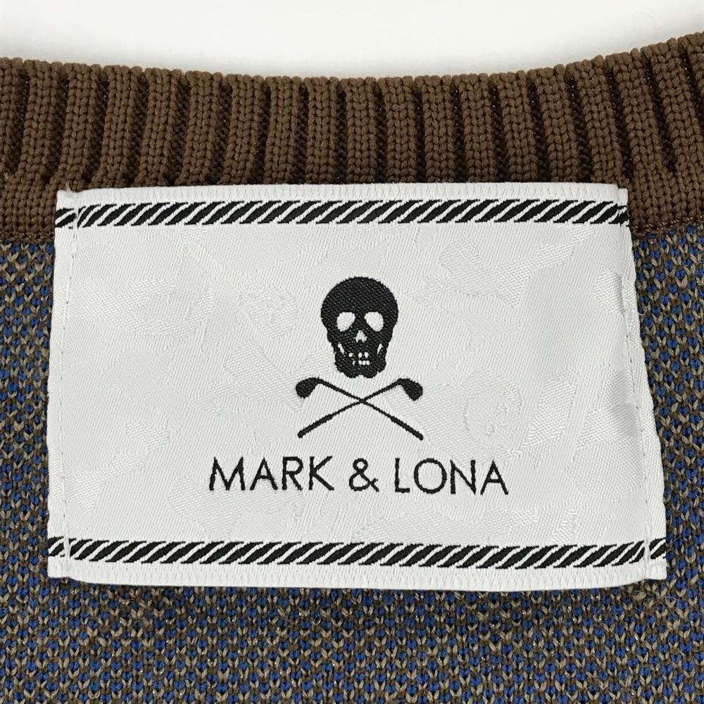 超美品】マークアンドロナ セーター ブラウン×ブルー 総柄 Vネック