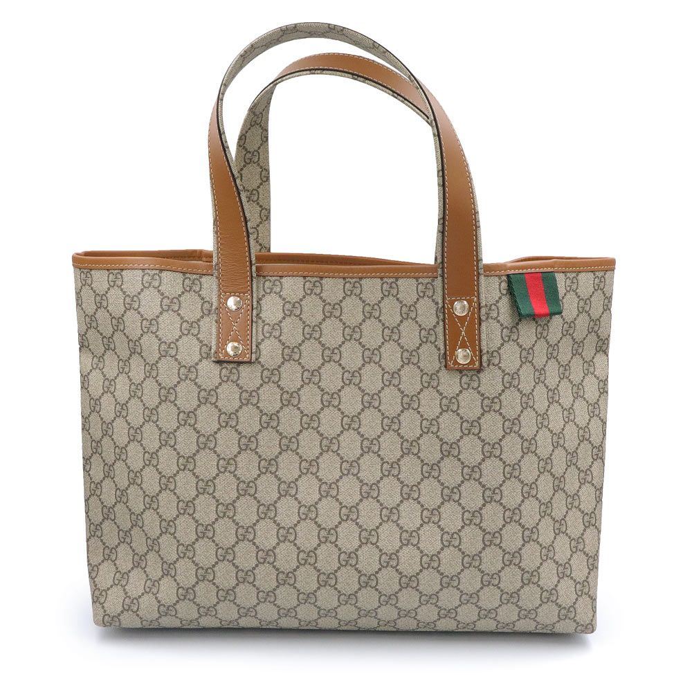 グッチ シェリーライン トートバッグ GGプラス カーフスキン レザー ベージュ ブラウン ゴールド金具 211134 GUCCI
