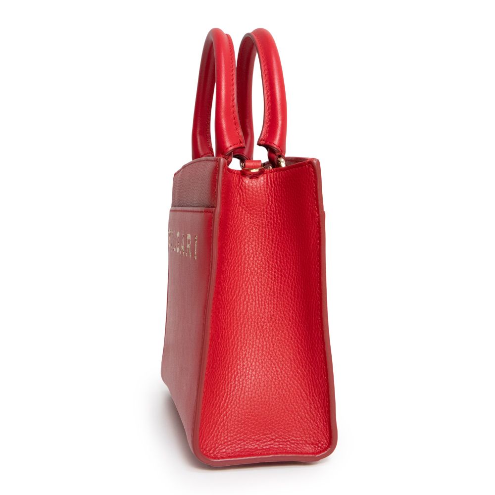 【極美✨】ブルガリ チャンドラ ハンドバッグ ロゴリング金具 レザー レッド 極美✨】ブルガリ チャンドラ ハンドバッグ ロゴリング金具 レザー
