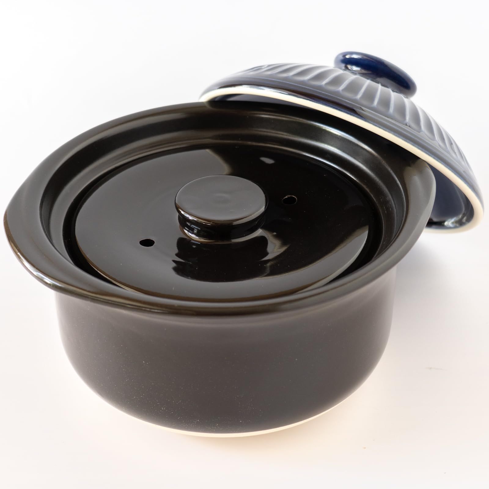 銀峯陶器 Ginpo Touki 萬古焼 銀峯 菊花 ご飯鍋 2合炊き 二重蓋 ごはん 土鍋 直火対応 瑠璃釉 ブルー 46161 1 L