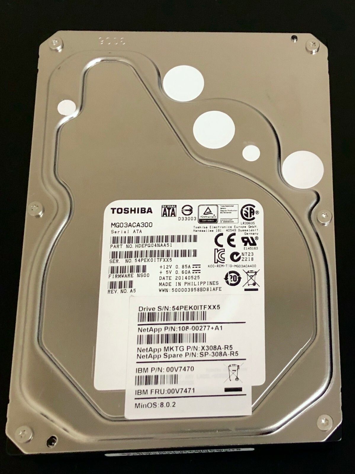 1年保証 再生品 X 308 A-R 5 00 V 7471 7470 NETAPP 3 TB 7.2 K G LFF 3.5 SATA HARD DRIVE W O TRAY