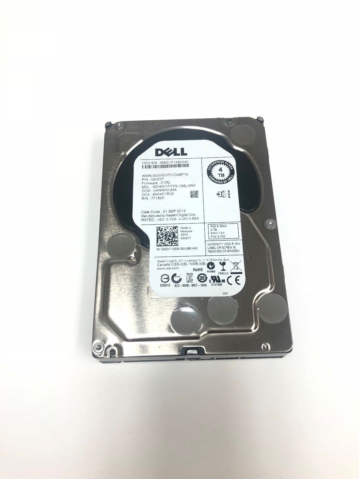 1年保証 再生品 202 V 7 DELL 0202 4 TB 7.2 K 6 Gbps SAS LFF HDD W O TRAY