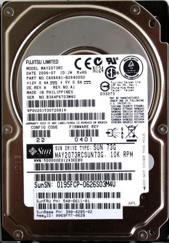 1年保証 再生品 Sun Fujitsu 73 GB 10 K SAS 2 5 SFF HDD 540 6611 01 390 0285 03