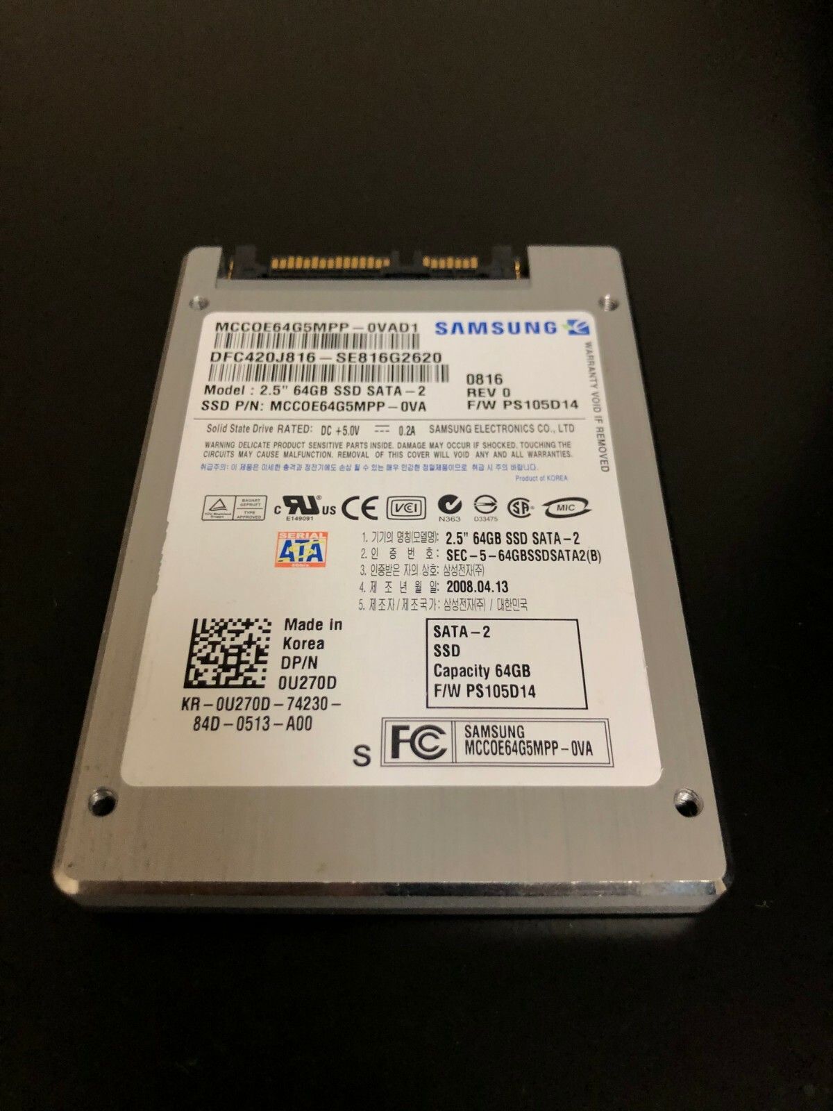 1年保証 再生品 DELL U270D SAMSUNG 64GB 3Gb s 2.5 SATA Flash Solid State Drive SSD