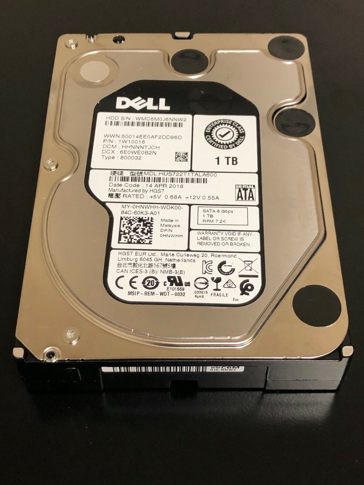 1年保証 再生品 Dell Enterprise Sata Hard Drive 0 HNWHH 1 TB 3 5 6 Gbps