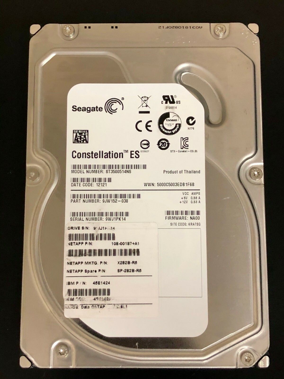 1年保証 再生品 NetApp X 282 B R 5 500 GB 7 2 K 3 Gbps SATA HDD Hard Drive