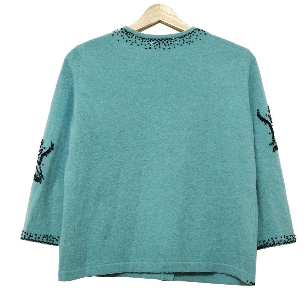 DAMAcollection ダーマ カーディガン サイズL レディース - ブルーグリーン 長袖 スパンコール ビーズ フラワー 花
