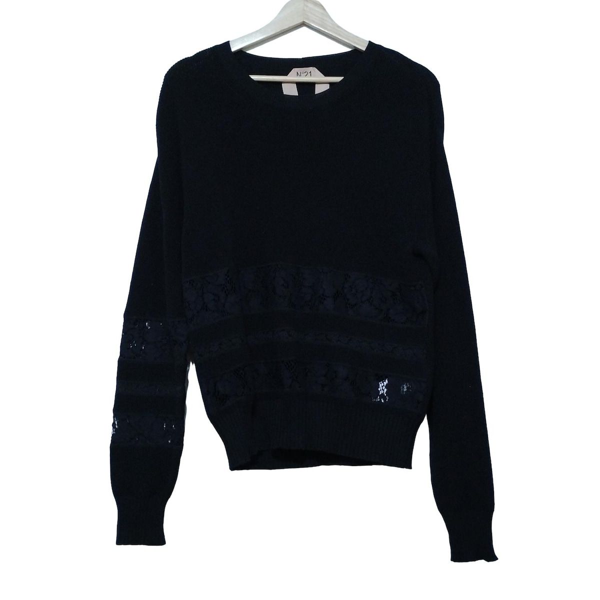 N゜21 ヌメロ ヴェントゥーノ 長袖セーター サイズ42 L レディース - 黒 クルーネック レース ショート丈