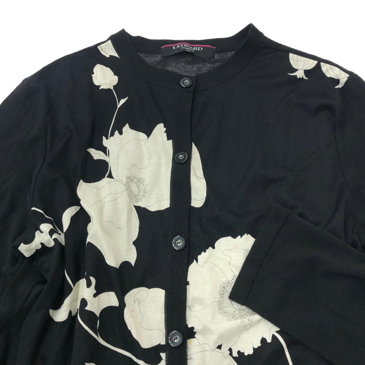 LEONARD レオナール 長袖カーディガン サイズ:M 花柄/クルーネック
