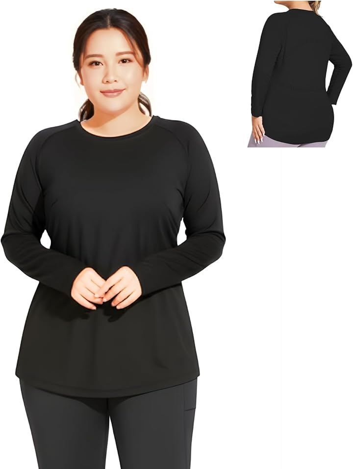 レタヤ ヨガウェア トップス 長袖 大きいサイズ 上 ゆったり 丈長め お尻が隠れる プラスサイズ レディース スポーツ ロング (ブラック，  3XL)