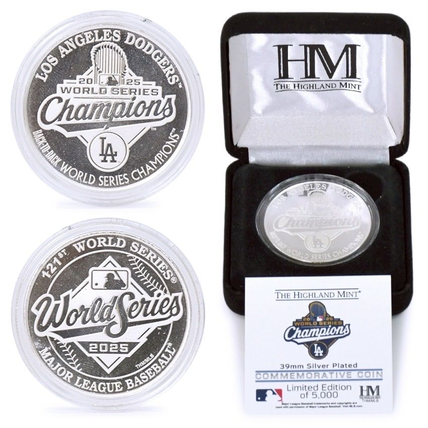 ドジャース 2025 ワールドシリーズ チャンピオンズ 記念コイン 39 mm シルバープレート Los Angeles Dodgers MLB Highland Mint 大谷翔平 山本由伸 佐々木朗希