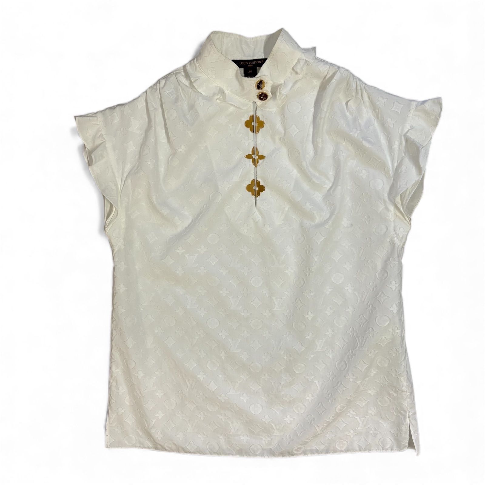 LOUIS VUITTON ルイヴィトン 19 AW モノグラム フリル ブラウス トップス ホワイト レディース RW 192 WW サイズ34
