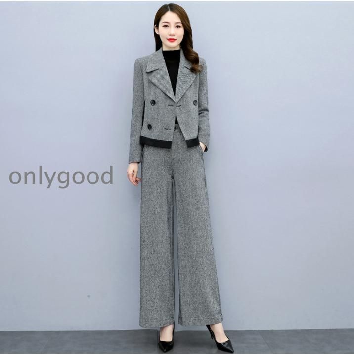 卒業式 レディース セットアップ 秋冬 40代 50代 2点セット アウター ロングパンツ パンツスーツ 大きいサイズ おしゃれ 着痩せ 上品 通勤