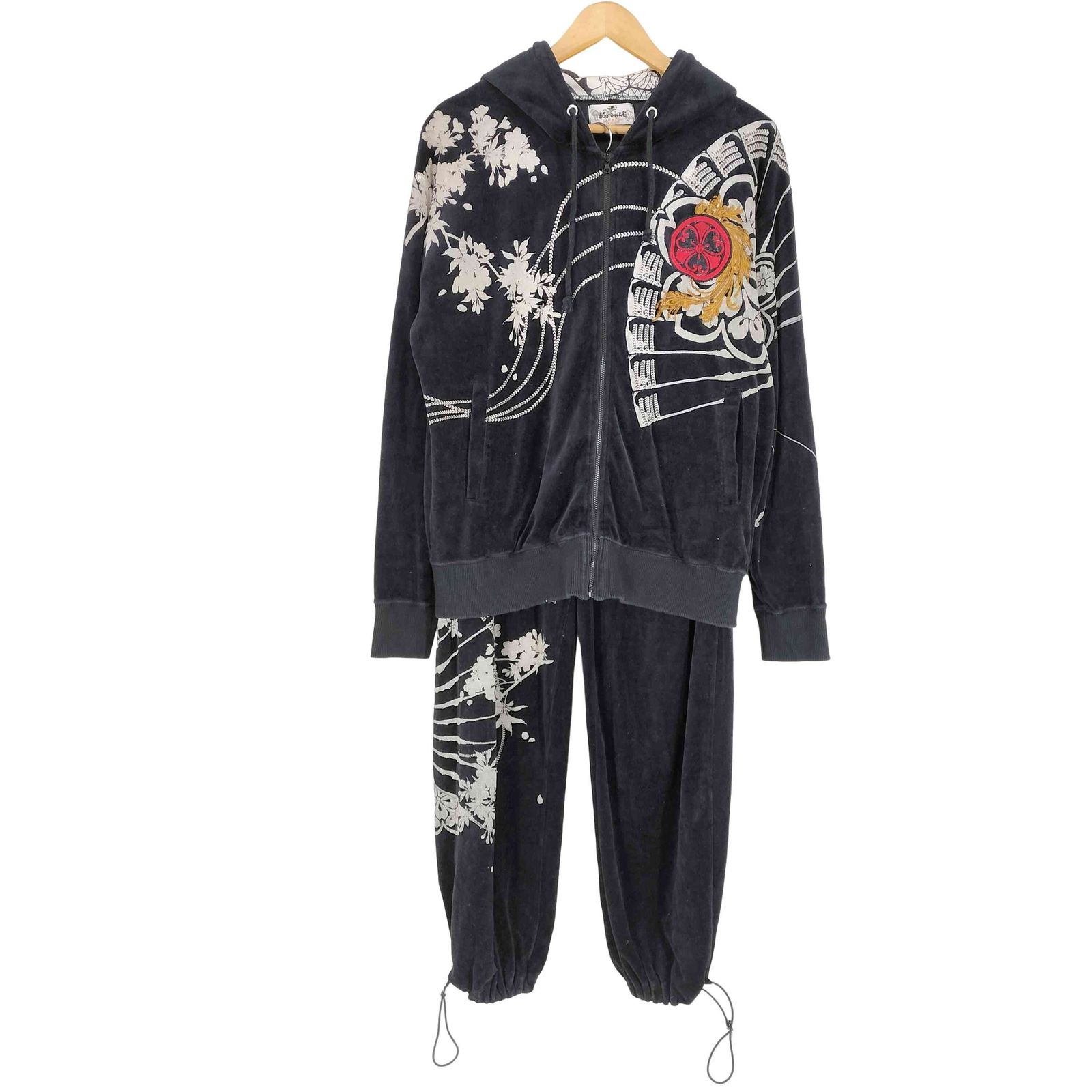 絡繰魂(カラクリダマシイ) ベロア 鳳凰 和柄 ジップパーカー パンツセットアップ メンズ  L【中古】【ブランド古着バズストア】 カラクリダマシイ 絡繰魂 ベロア 鳳凰 和柄 ジップパーカー パンツ