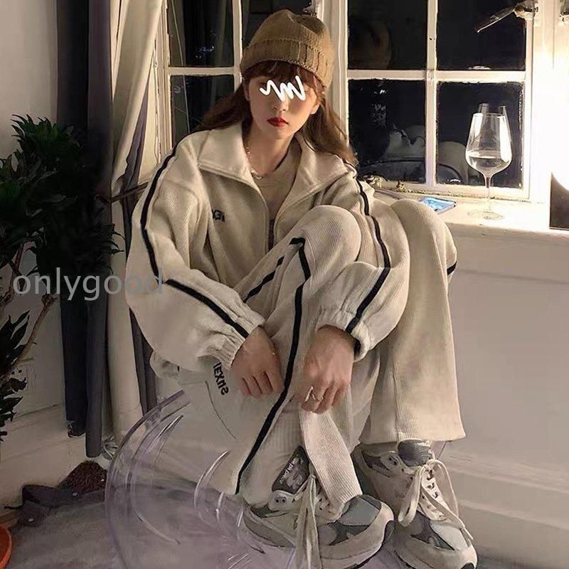 レディースファッション セットアップ スウェット ワッフル パンツ ジャージ 上下セット グレー 灰色 ネイビー 紺色 ライン フード無し