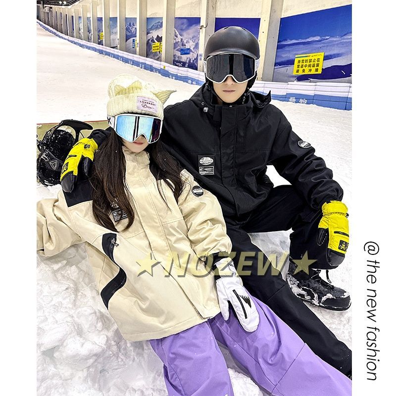 冬物 スキーウェア 上下セットスノーボードウェア メンズ レディーススノボウェア 無地 カジュアル おしゃれ 冬 暖かい ゆったり女性 学生ブラックC 682