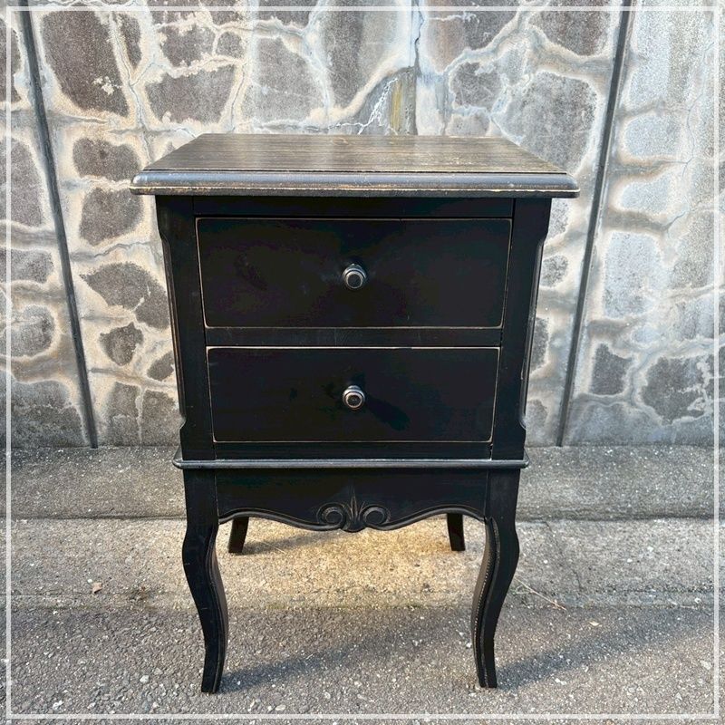 シャビーシック 2段チェスト サイドテーブル ナイトテーブル 電話台 アンティーク調 インダストリアル 棚 レトロ 収納 ブラック 黒 CA 1206 1