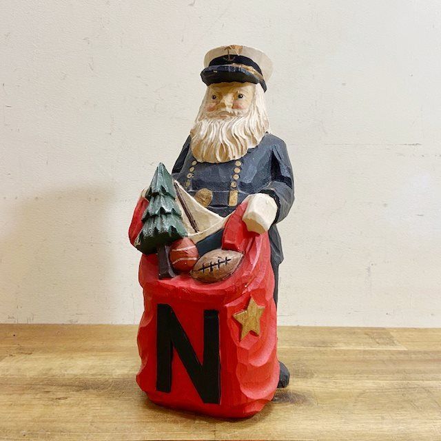 アメリカ ヴィンテージ サンタクロース 海軍 士官学校 スーベニア 木彫り ディスプレイ アメリカン雑貨 B 5418