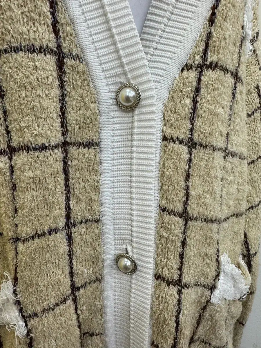  ブークレ チェック パールボタン ルーズフィット カーディガン デイリー 감성 ニット 長袖 カーディガン ボレロ アンサンブル