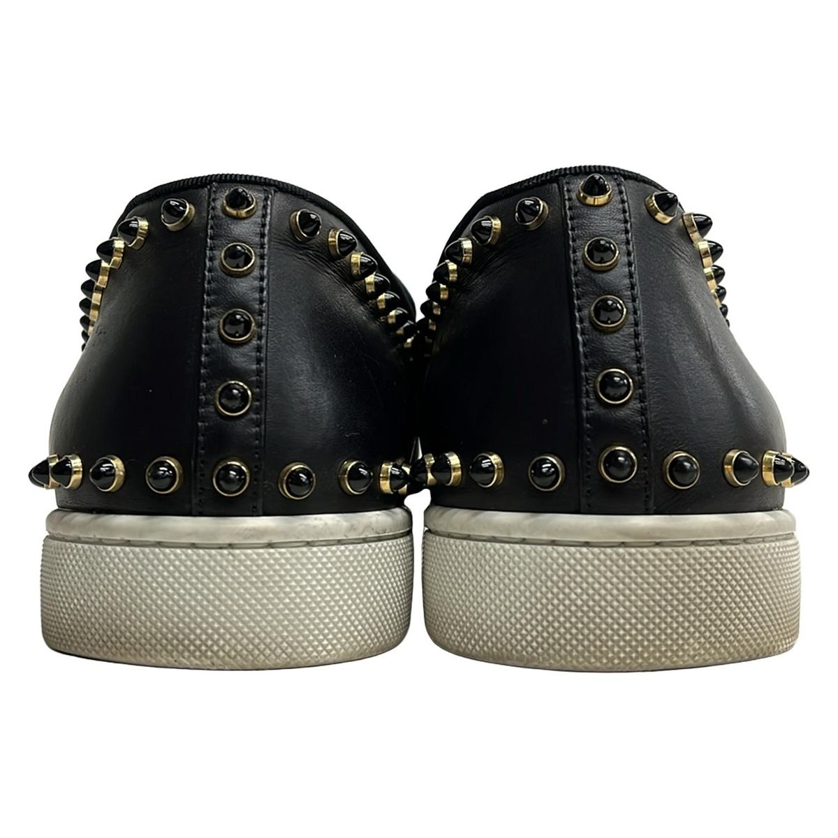  クリスチャンルブタン スリッポン 41 メンズ 黒 スタッズ レザー スリッポン 靴