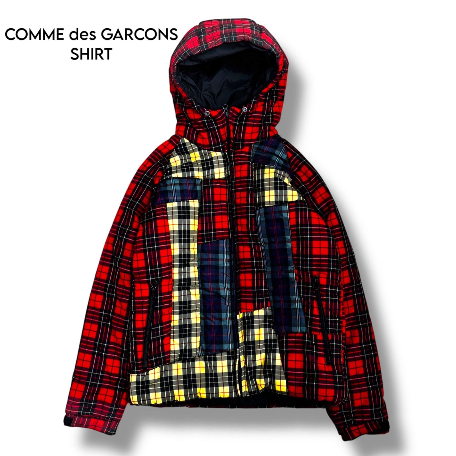 COMME des GARCONS SHIRT】カラフルチェックパッチワーク 中綿フード