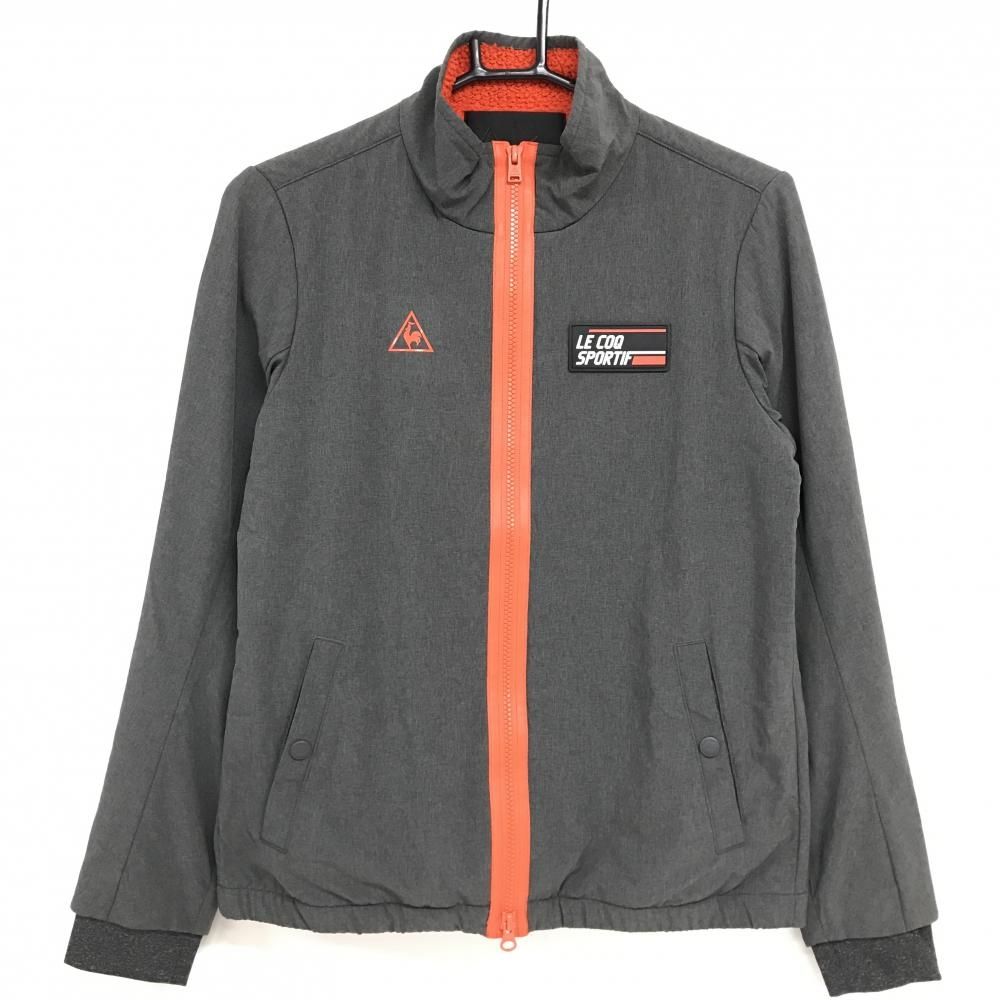 ルコック ジャケット グレー×オレンジ 胸元ロゴ 前身頃ボア裏地