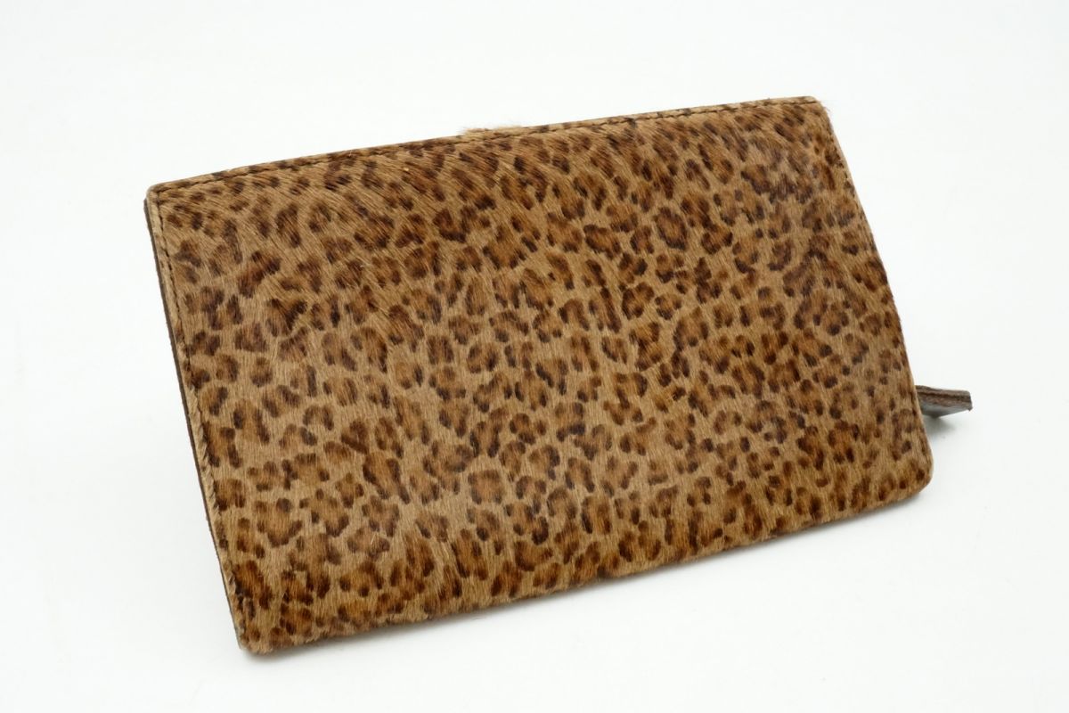 ボッテガ ヴェネタ 二つ折り 長財布 ウォレット レオパード柄 ハラコ ファー レザー 茶 ブラウン BOTTEGA VENETA 4833 k