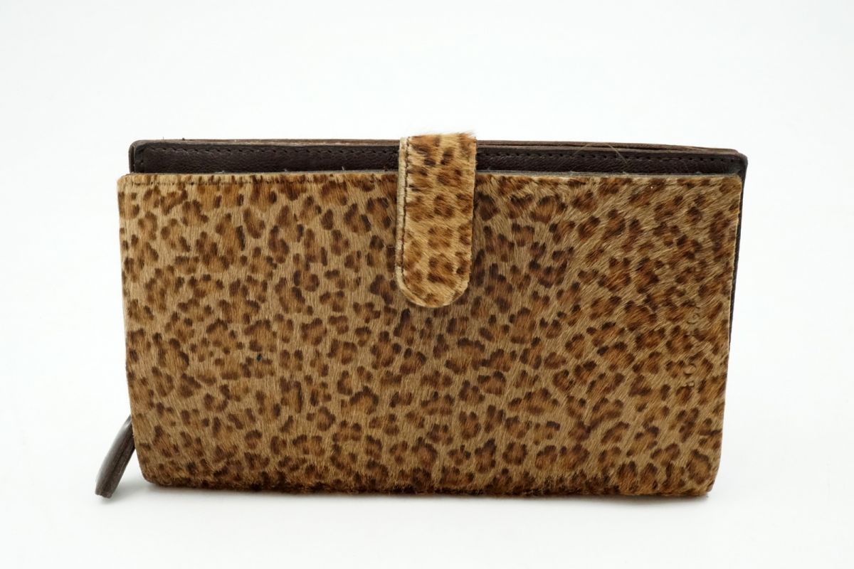 ボッテガ ヴェネタ 二つ折り 長財布 ウォレット レオパード柄 ハラコ ファー レザー 茶 ブラウン BOTTEGA VENETA 4833 k