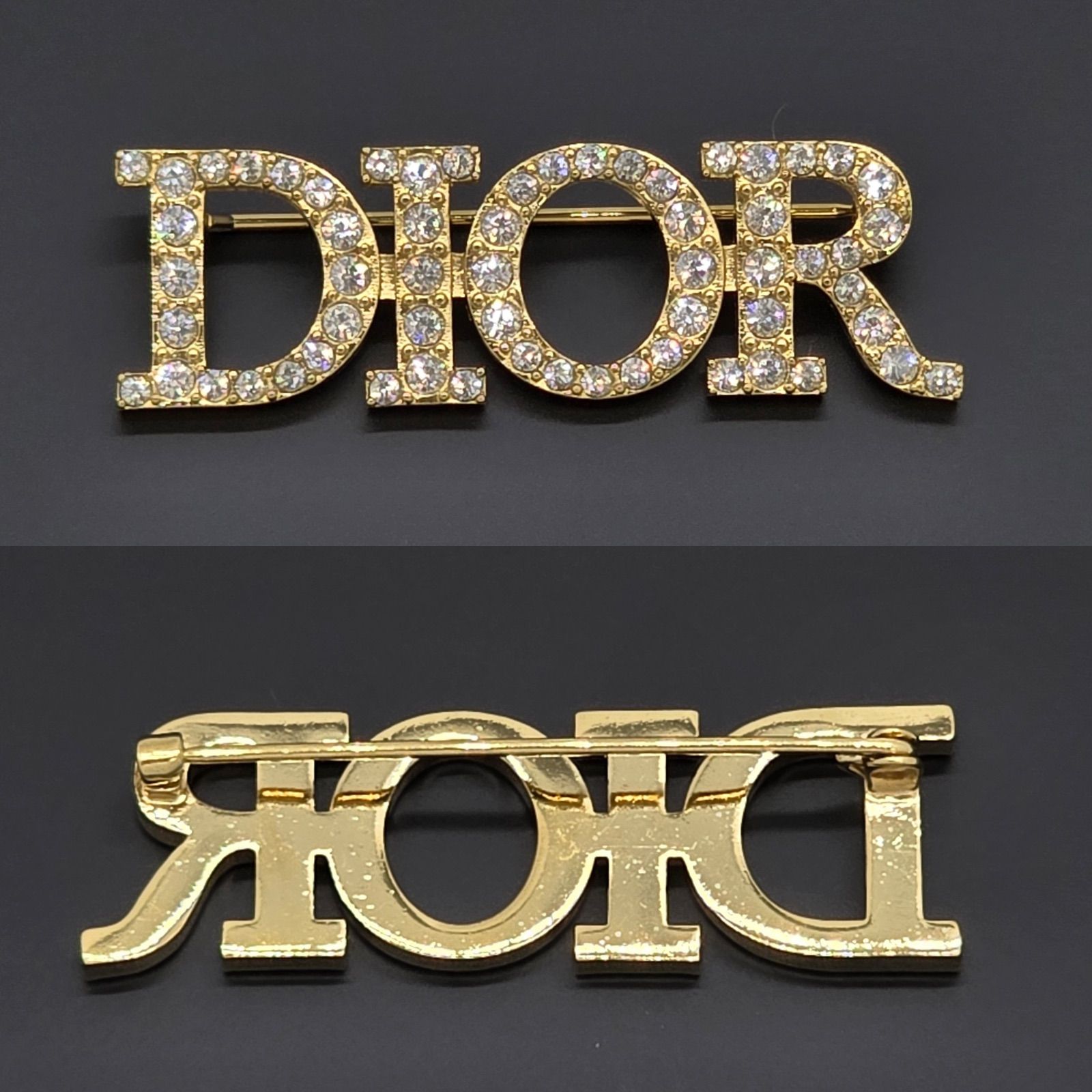DIOR ディオール Dio(r)evolution ロゴ ブローチ クリスタル ゴールド