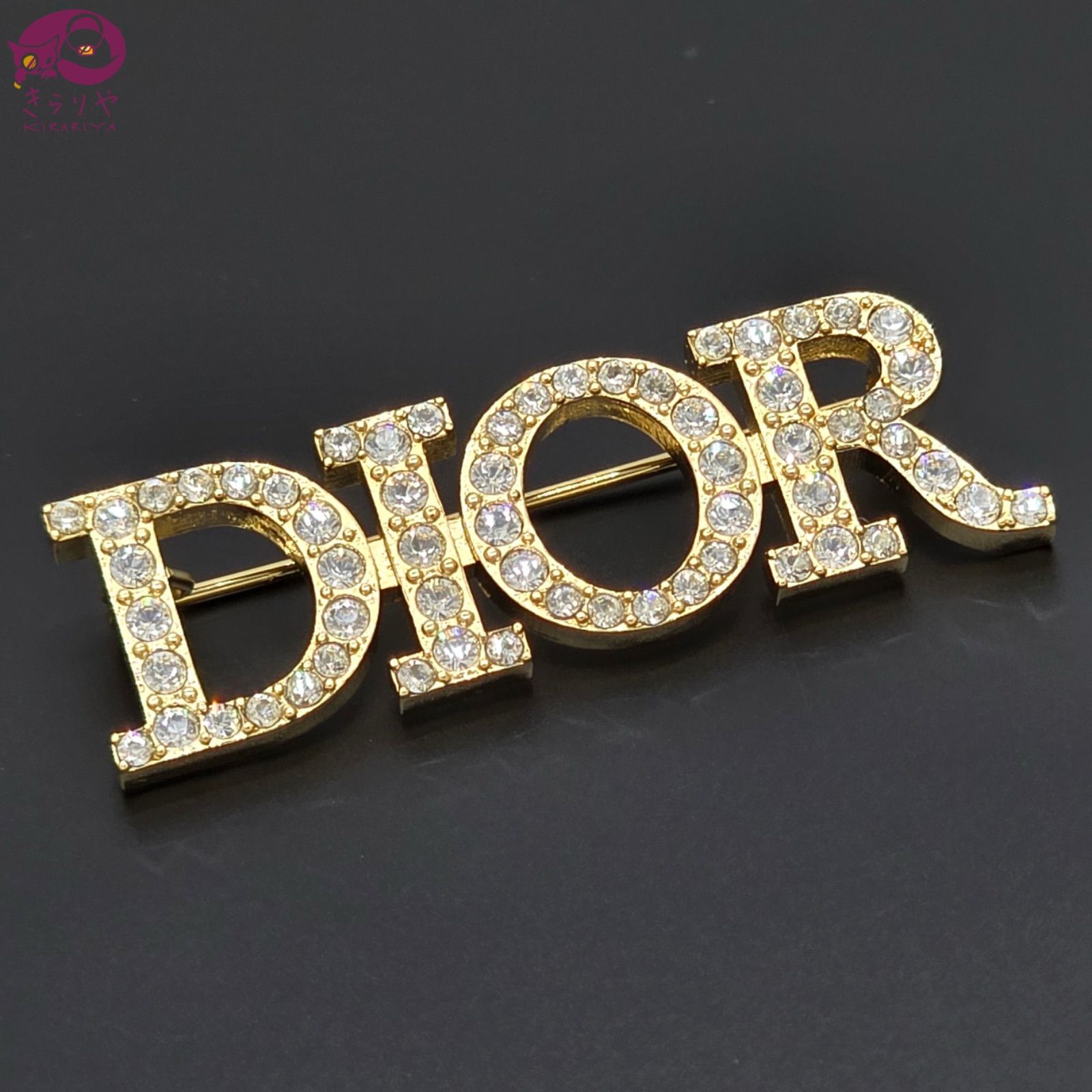 DIOR ディオール Dio(r)evolution ロゴ ブローチ クリスタル ゴールド