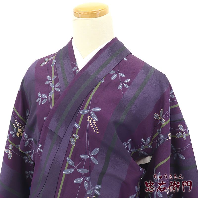 【美品】袷　和モダン紫花柄小紋フルセット　洗える化繊　裄丈69cm 美品】袷 和モダン紫花柄小紋フルセット 洗える化繊 裄丈69cm s