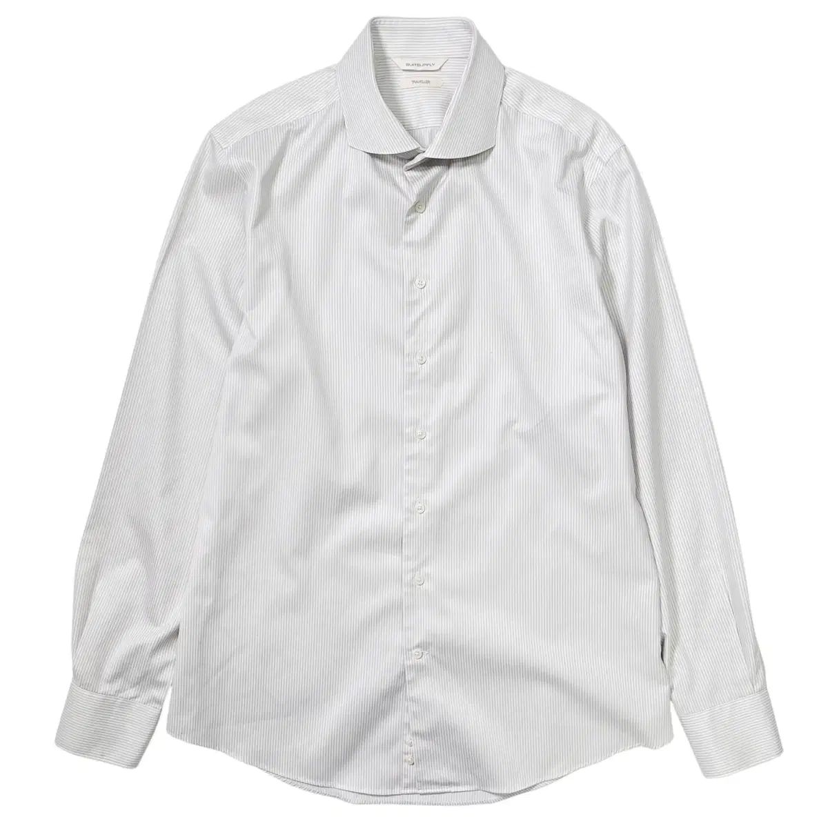 スーツサプライ ポイント ストライプ トラベラー テーラード フィット シャツ サンド