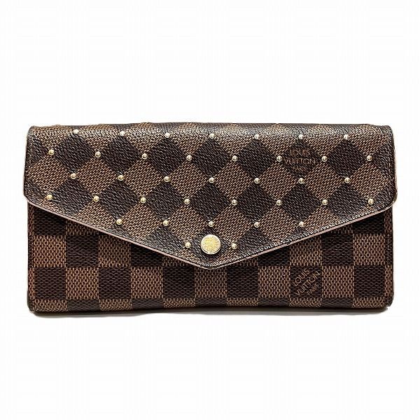 ルイヴィトン Louis Vuitton ダミエ ポルトフォイユ サラ N 60249 エベヌ スタッズ ローズバレリーヌ 2つ折り財布 レディース