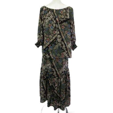  グレースコンチネンタル パッチワークプリントトップ セットアップ ロングスカート 総柄 花柄 ブラック 黒 ロングスカート スカート