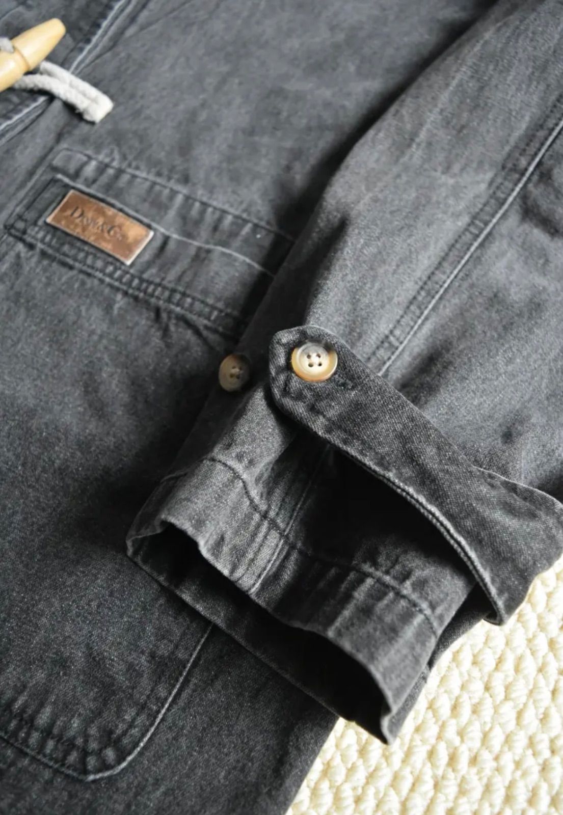 1990s Denim&Co black 注文 denim duffle coat ブラックデニム