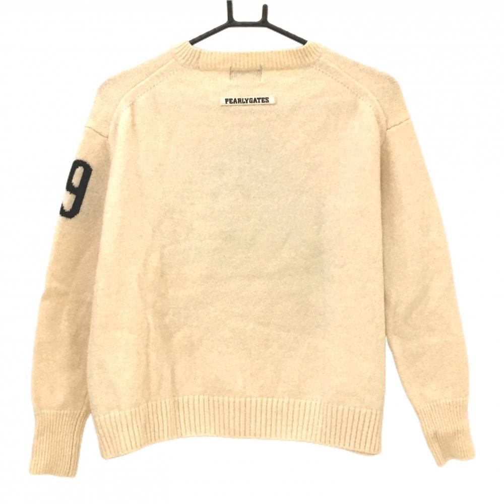 パーリーゲイツ セーター アイボリー×黒 前面UFO柄 ウール ニット レディース 1 M ゴルフウェア PEARLY GATES