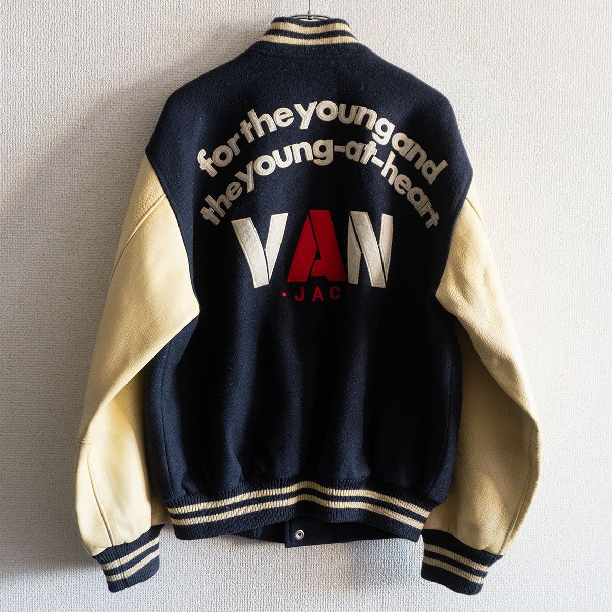 雰囲気抜群】 VAN JAC 【袖レザー スタジャン】M ヴァン ワッペン