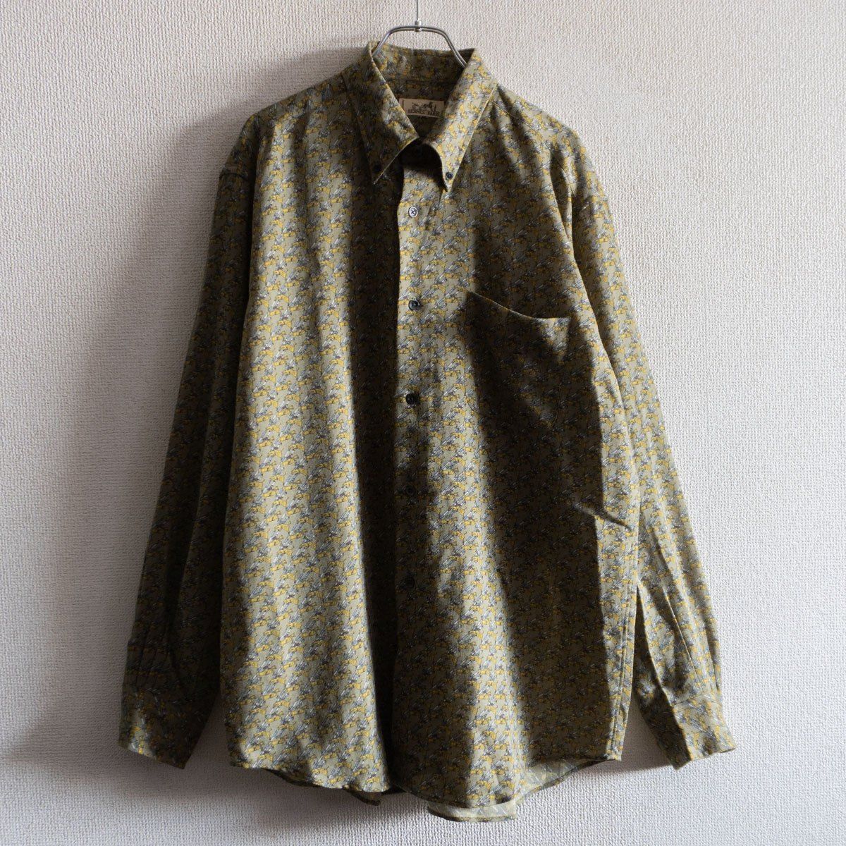 品 HERMES セリエボタン ウール 柄シャツ 42 16 1 2 エルメス フランス製