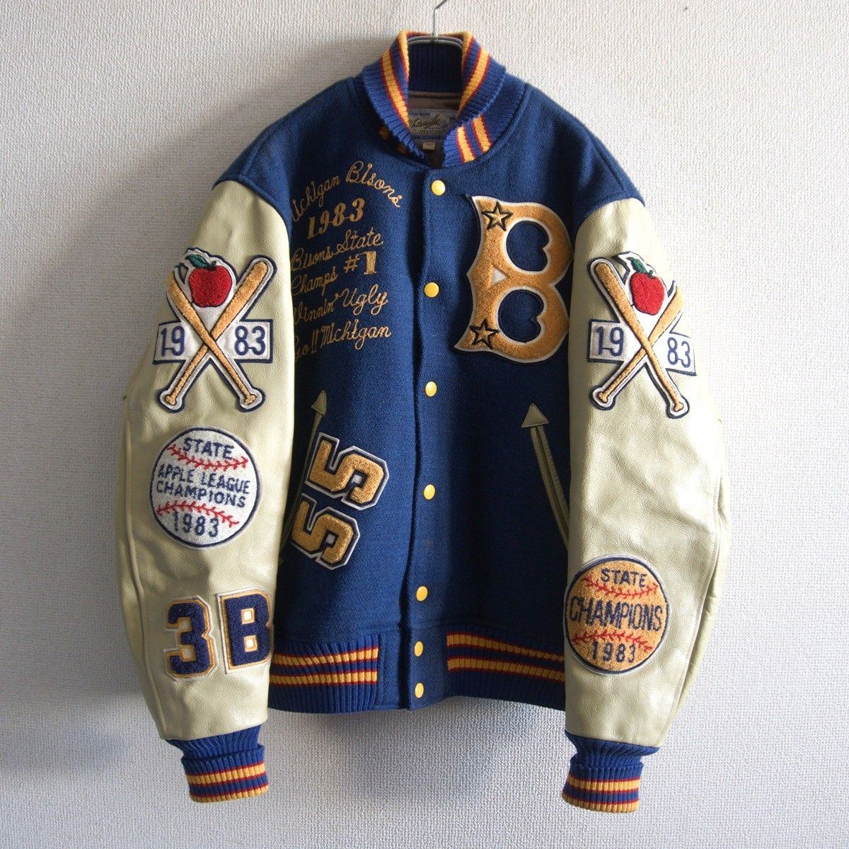 雰囲気抜群】WHITESVILLE【フルデコ レザースリーブ スタジャン】40