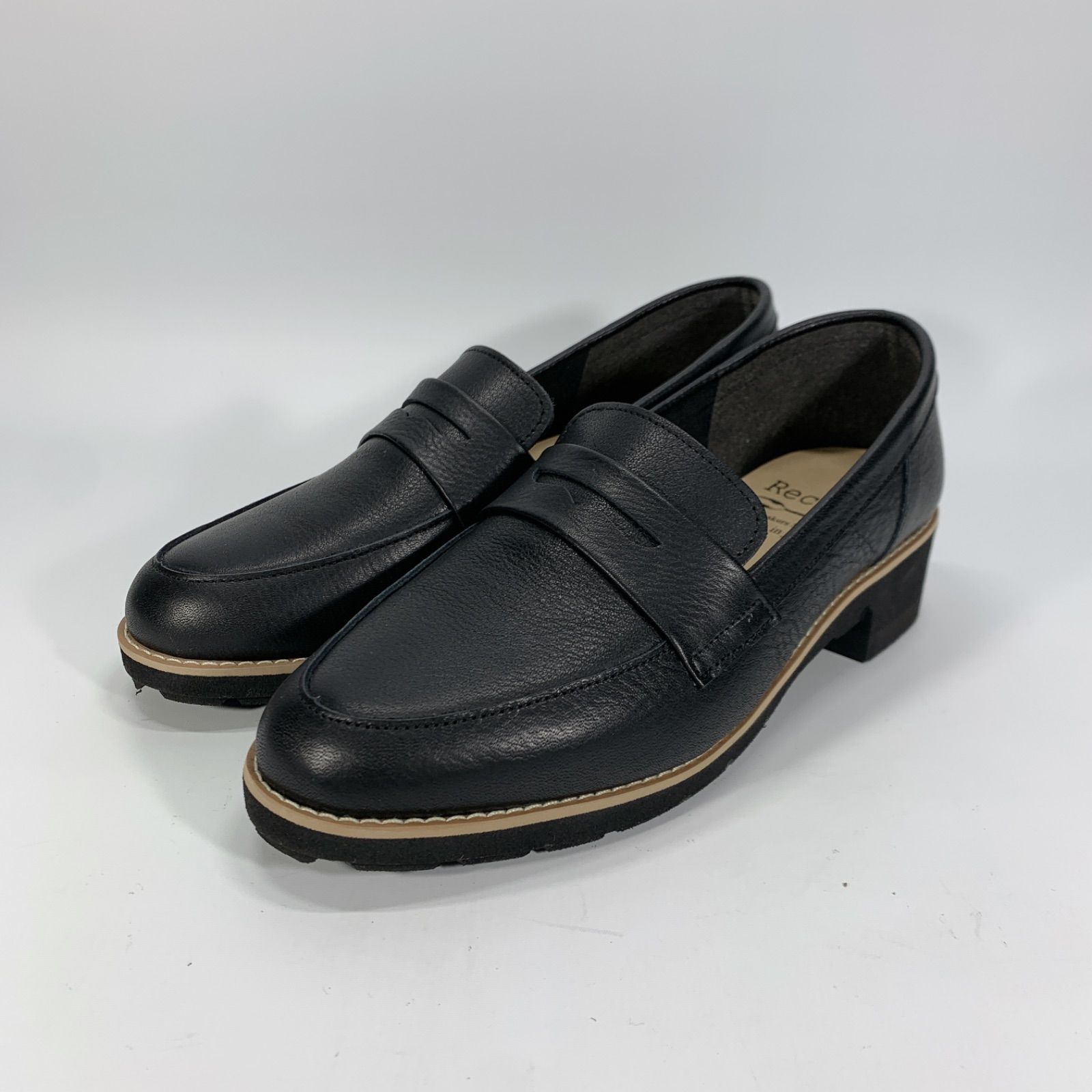 ◯ Recipe レシピ コインローファー レザー ブラック 21 5 カジュアルシューズ ソフトレザー 黒