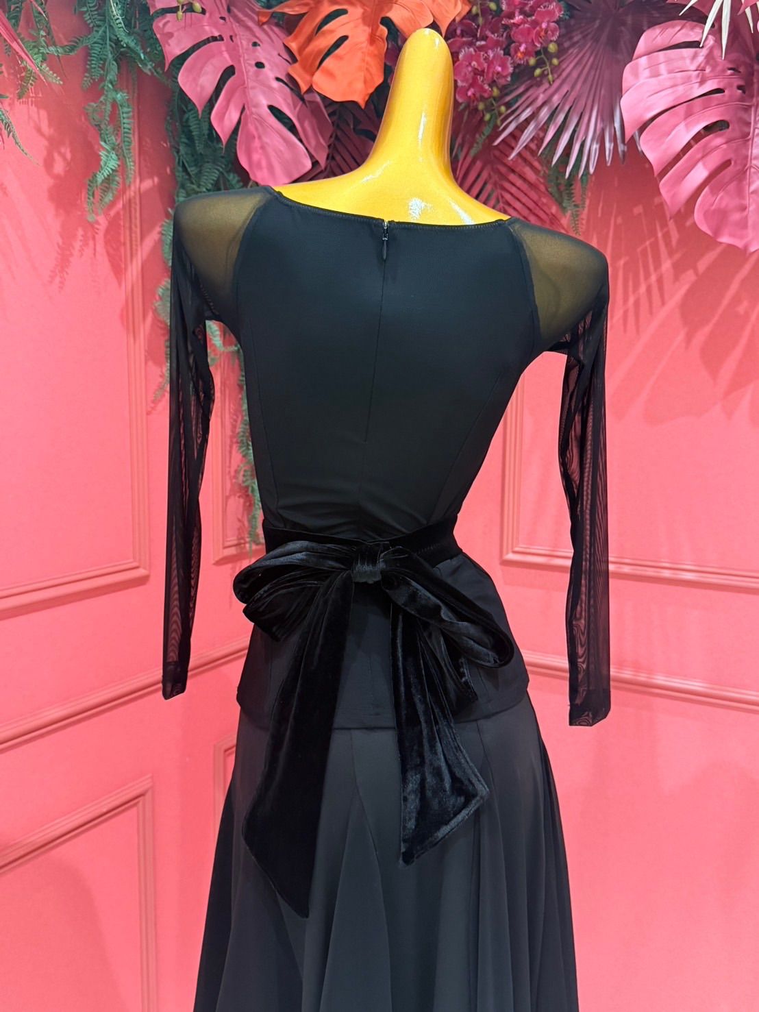 社交ダンス gentil ジャンティ ベルト ベロア 黒 ブラック リボン