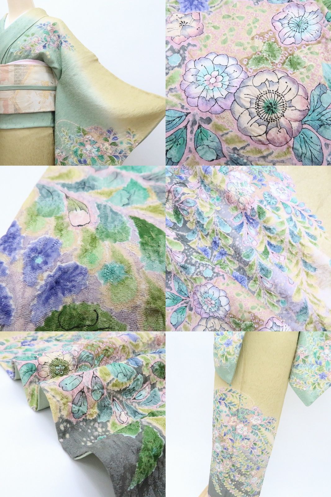 百華❀Y4237◇美品 作家物落款 辻が花 絞り 手縫い仕立て トールサイズ