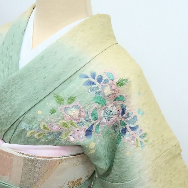 百華❀Y4237◇美品 作家物落款 辻が花 絞り 手縫い仕立て トールサイズ