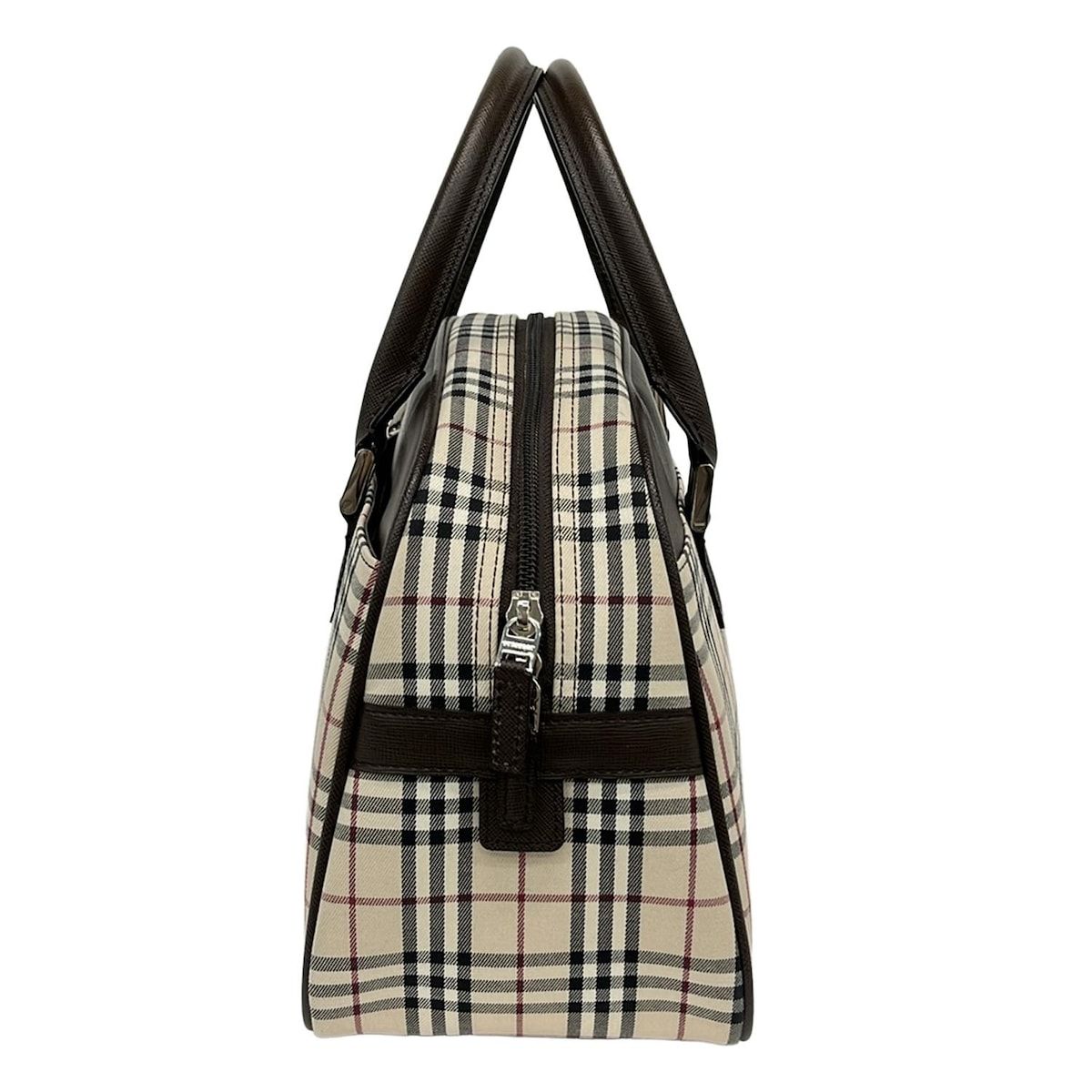 BURBERRY バーバリー ハンドバッグ - ベージュ×ダークブラウン×マルチ チェック柄 ミニボストン レザー
